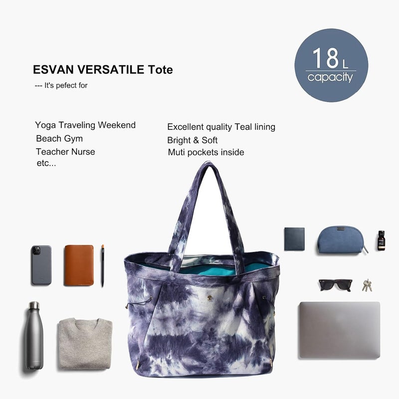 ESVAN Corduroy Yoga Tote Bag Gifts for Women Drawstring Yoga Mat Bag for Office Workout Travel Carryall Pilates Gym - Image 5